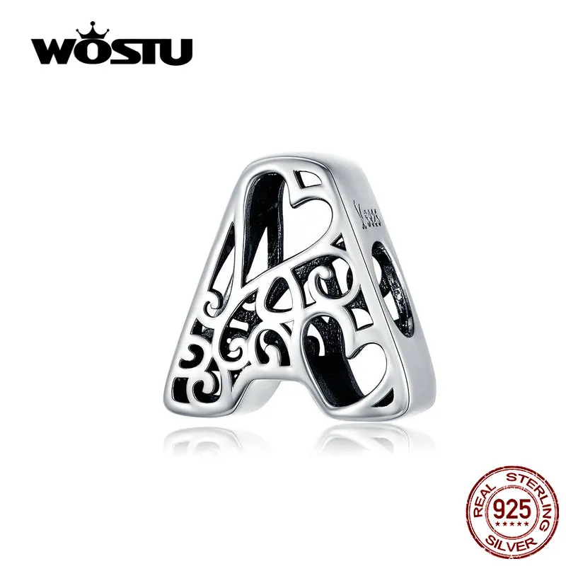 WOSTU,,, настоящее 925 пробы, серебряные бусины с буквами, подходят для оригинальных браслетов для женщин, сделай сам, имя, ювелирное изделие, подарок