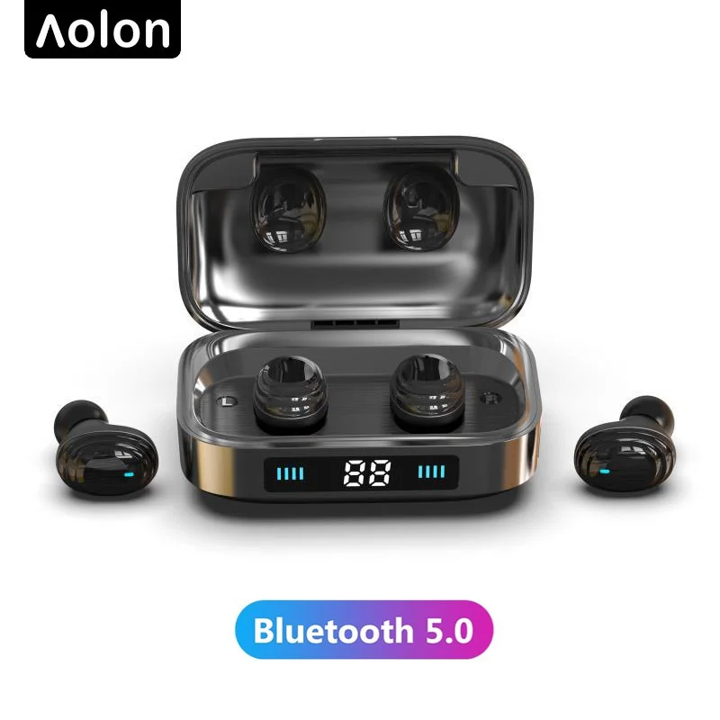 Aolon TWS 5,0 Bluetooth наушники 9D стерео Музыка беспроводные наушники гарнитура сенсорный светодиодный дисплей 2000 мАч Внешний аккумулятор