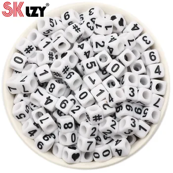 

500-100PCS 6MM White Acrylic Number Beads Square Random Letters Loose Beads For DIY Handmade Baby Nipple Clip Accessories