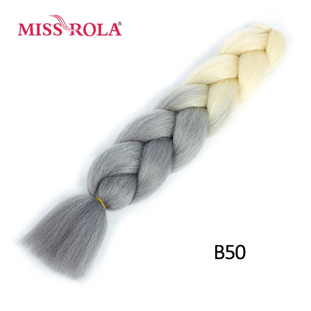 Miss Rola Synthetic Support Wholesale 100g 24 Inch Jumbo BraidsPink Green Yellow High Temperature Fiber Ombre Hair Extensions B50