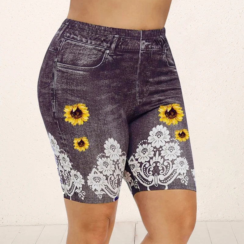 Print Yoga Short Women Jegging Perfect Fit Jeans Leggings High Waist Elastic Capri Legging Pants Summer Breeches False Denim Print Yoga Short Women Jegging Perfect Fit Jeans Leggings High Waist Elastic Capri Legging Pants Summer Breeches False Denim