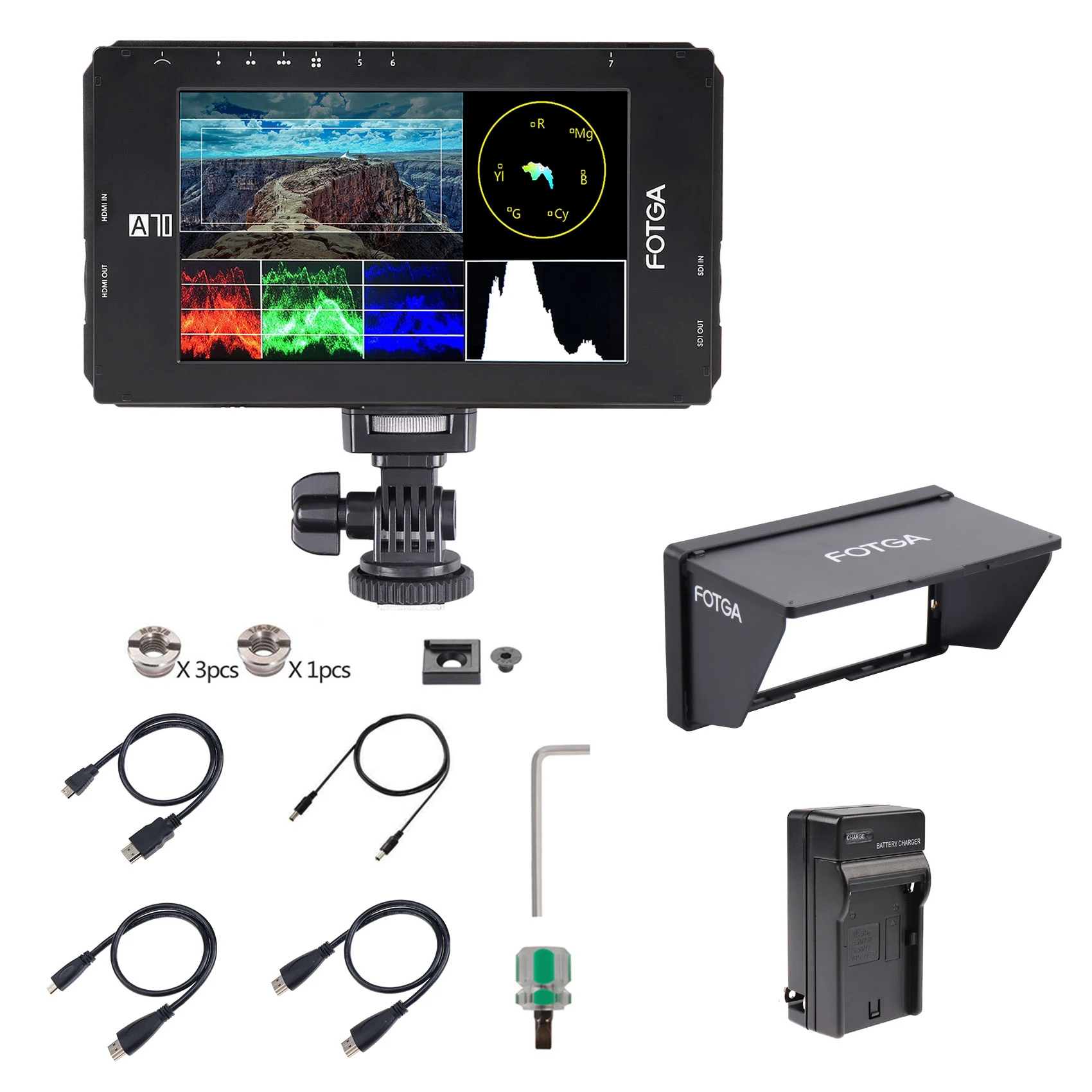 Fotga DP500IIIS A70 7 Inch FHD IPS Video On-Camera Field Monitor,1920x1080,Support 4K HDMI Compatible,Dual NP-F Battery Power