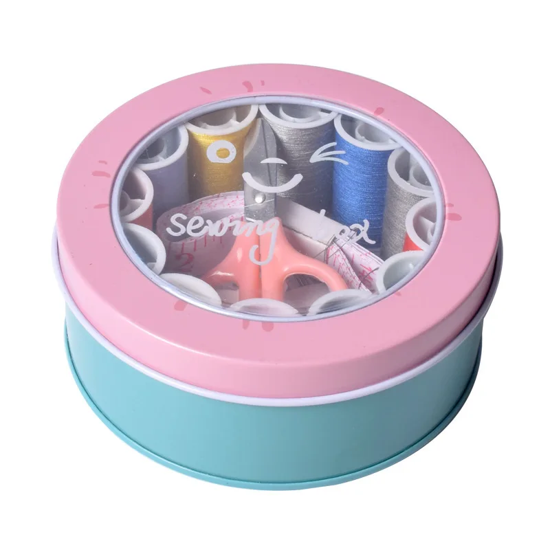Large Round Sewing Box Set Household Portable Mini Tool Sewing Thread Multi-function Sewing Kit DIY Apparel Sewing Products - Цвет: Розовый