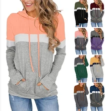 

Women's Casual Color Block Hoodies Tops Long Sleeve Drawstring Pullover Sweatshirts with Pocket Autumn Winter Warm Hoodie S-XXL