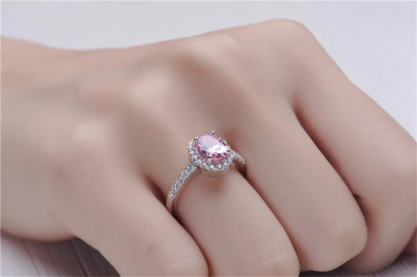 Идеальный овальной формы 2CT Пинки синтетические Бриллианты Женские чистого серебра обручальное кольцо отличного качества трехслойный белый золотой чехол
