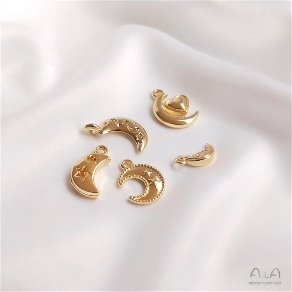 14K 금 도금 달 펜던트 액세서리, DIY 손 팔찌 헤드피스 귀걸이, 별과 달 펜던트 소재