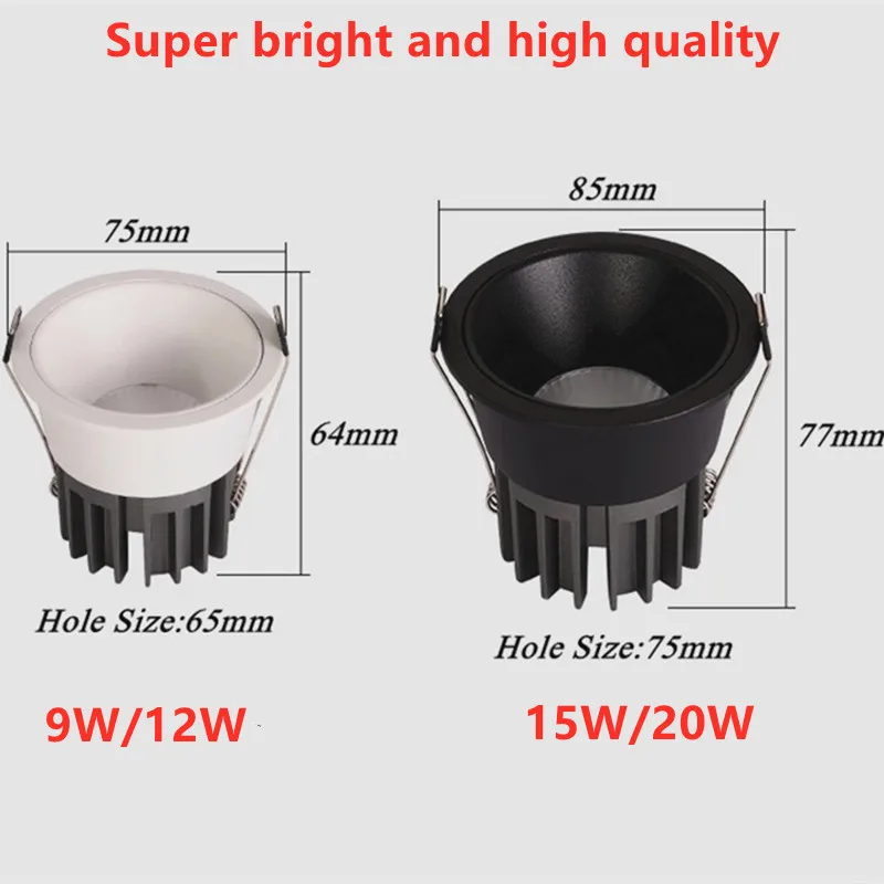 Dimmable COB chip LED Downlights 9W 12W 15W 20W LED Ceiling Lamp Spot lights Background Lamp Indoor Lighting Led Downlight Recessed Ceiling Spotlight Ceiling Lamps