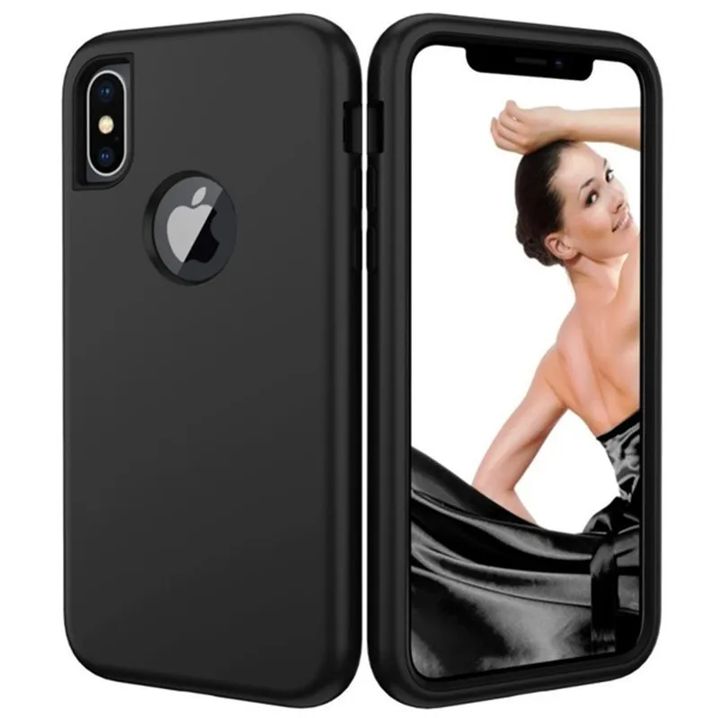 3 in 1 Heavy Duty Armor Shockproof 360 full Protect Case For iPhone X XS MAX XR 8 7 6 6S Plus Hybrid TPU Silicone+ Rubber Case - Цвет: Black