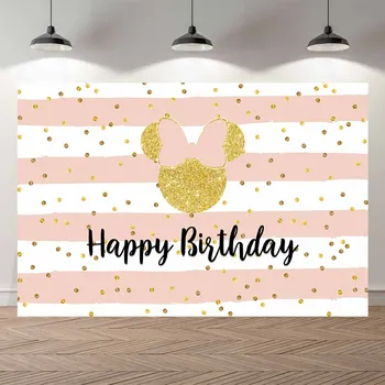 

Customize Photography Backdrops Custom Gold Minnie Mouse Birthday Party Backdrop Personalised Decor Backdrop Photo Studio Banner