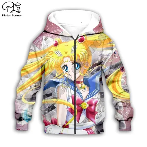 Kids zip hoodies Детская одежда для маленьких девочек; толстовка для косплея Сейлор Мун с объемным рисунком; толстовка для дочки; футболка; пуловер на молнии для малышей - Цвет: Kids zip hoodies