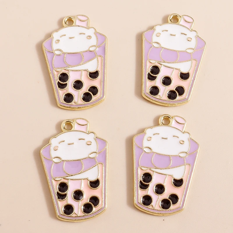 Citroen 10Pcs 17*25Mm Color Oro Cat Milk Bubble Tea Juice Charms Per Gioielli Che Fanno Ciondoli Animali Collana Orecchini Accessori