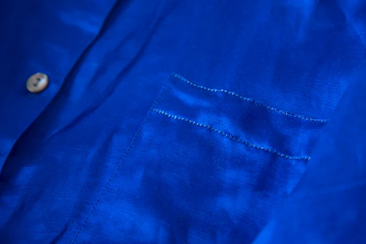 Натуральные Шелковые льняные блузки бриллиантового синего цвета с длинным рукавом из натурального шелка плюс размер блузки Топы для женщин повседневные рубашки больших размеров блузки