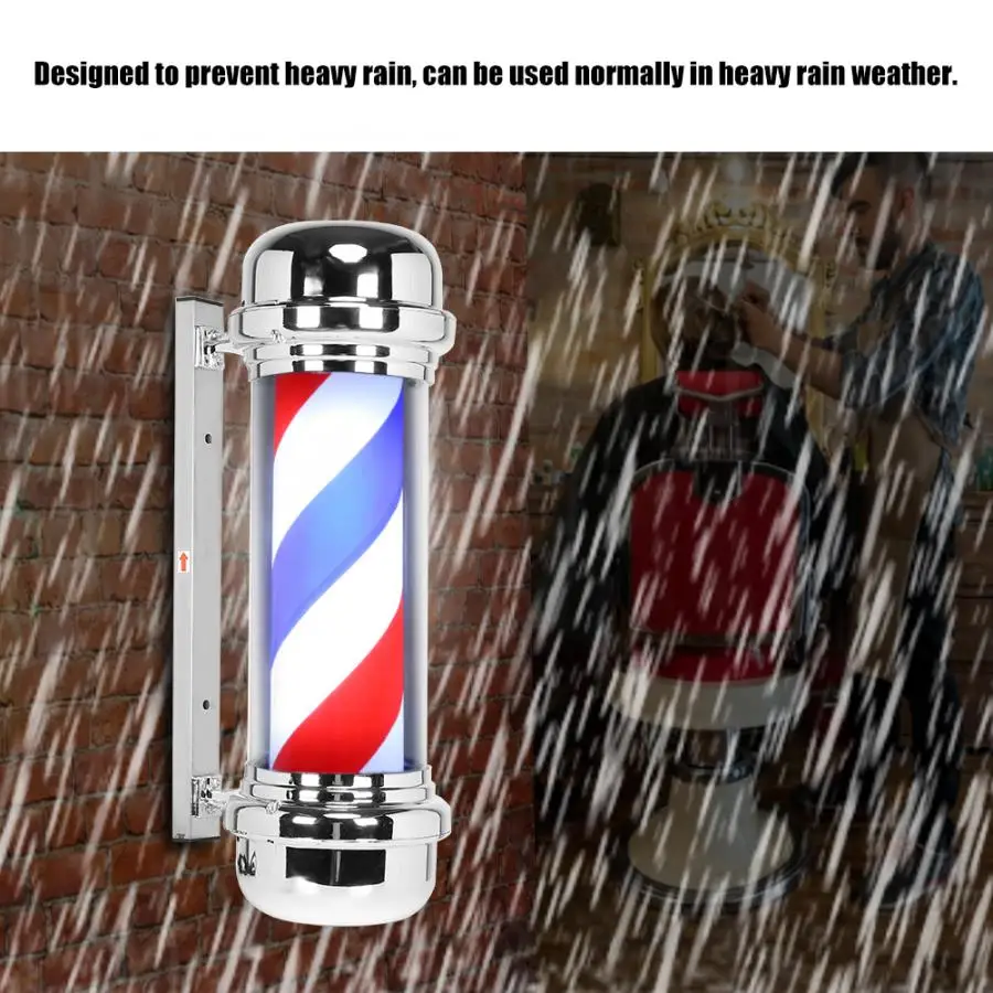 71cm/28.0inch Barber Shop Pole Red White Blue Rotating Light Stripe Sign Hair Salon Lamp Barber Accessories for Salon Shop