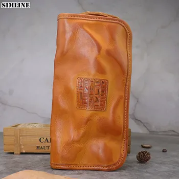 

Genuine Leather Wallet For Men Male Luxury Vintage Long Zipper Wallets Purse Clutch Bag With Card Holder Coin Pocket Phone Bags