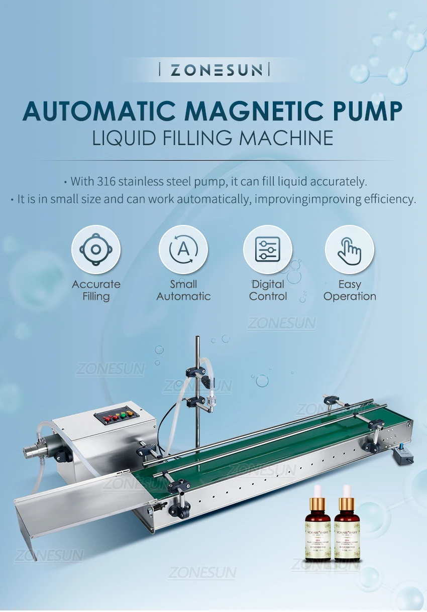 ZONESUN ZS-MPYT600 Automatic Magnetic Pump Liquid Filling Machine With Conveyor