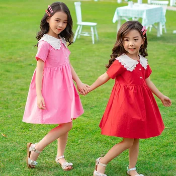 

YourSeason 2020 New Baby Cute Cotton Dresses Doll Collar Children Summer Loose Clothes Girls Elegant Casual Buttons Dress