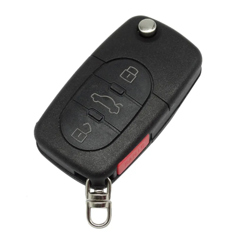 

XRSHKEY Flip Key 3+1 Panic 4 Buttons Remote Car Key Shell Case Fob For A4 A6 A8 TT Quattro S4 S6 S8 CR1620 Holder HU66 Blade