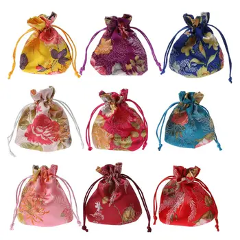 

Mini Classic Chinese Flower Embroidery Jewelry Bag Organizer Silk Traditional Storage Bag
