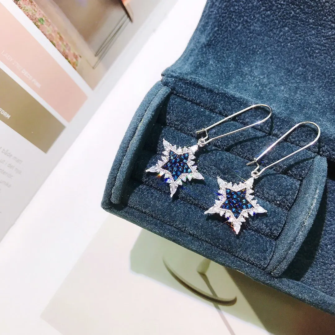 

Lasting shiny Sea Star 925 Sterling Silver Drop Earrings Lasting shiny Exquisite Jewelry Zircon Trendy Party Natrual Material