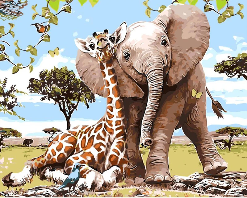 Frameless Elephant Giraff DIY Oil Digital Painting By Numbers Modern Wall Art Picture Paint Unque Gift For Home Decor | Дом и сад