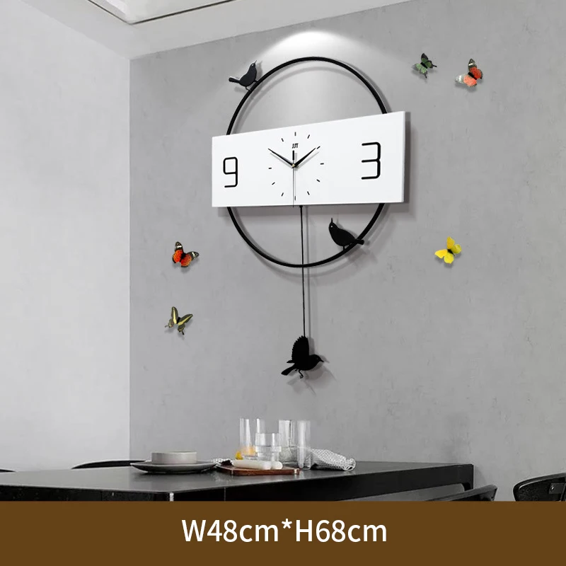 Simple Round Metal Log Color Mute Bird Swing Wall Clock C  