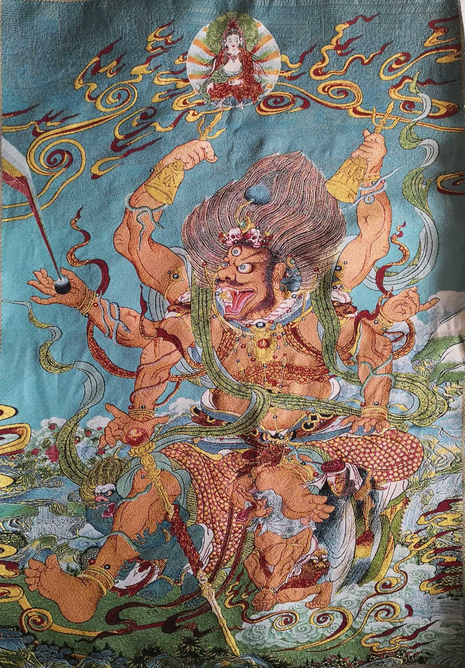 36"TibetTibetische Tuch Seide Rulai Mahakala Zornvolle Gottheit Thangka Wandbild 