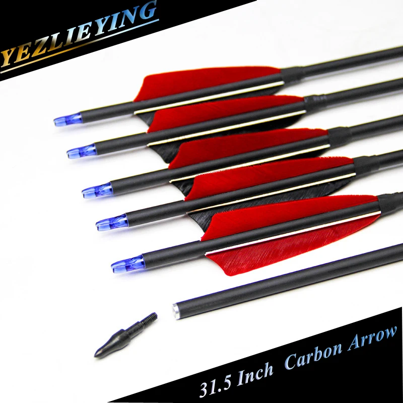 

12Pcs 31.5-Inch Spine 500 Crossbow Bolt Carbon Arrows Real Turkey Feather Replaceable Arrowhead Arrows for Bow Hunting Archery