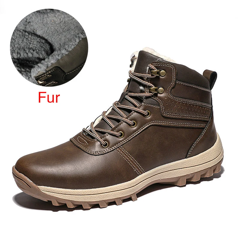 add fur Merkmak/ брендовые зимние мужские ботинки из натуральной кожи; Зимние ботильоны с мехом; плюшевые теплые мужские повседневные сапоги; высококачественные водонепроницаемые сапоги - Цвет: add fur