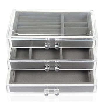 

Drawers Jewelry Organizer Box For Necklaces Case 3 Layers Earring Storage Display Tray Ring Makeup Holder Bin