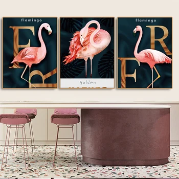 

Laeacco 3 Pcs Scandinavian Canvas Poster Elegant Flamingo Picture Wall Art Print Painting Wall Decor For Living Room Decoration