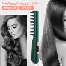 2 em 1 alisador de cabelo sem fio escova de ondulação quente aquecimento pente cabelo em linha reta styler curling ferro curler pente portátil