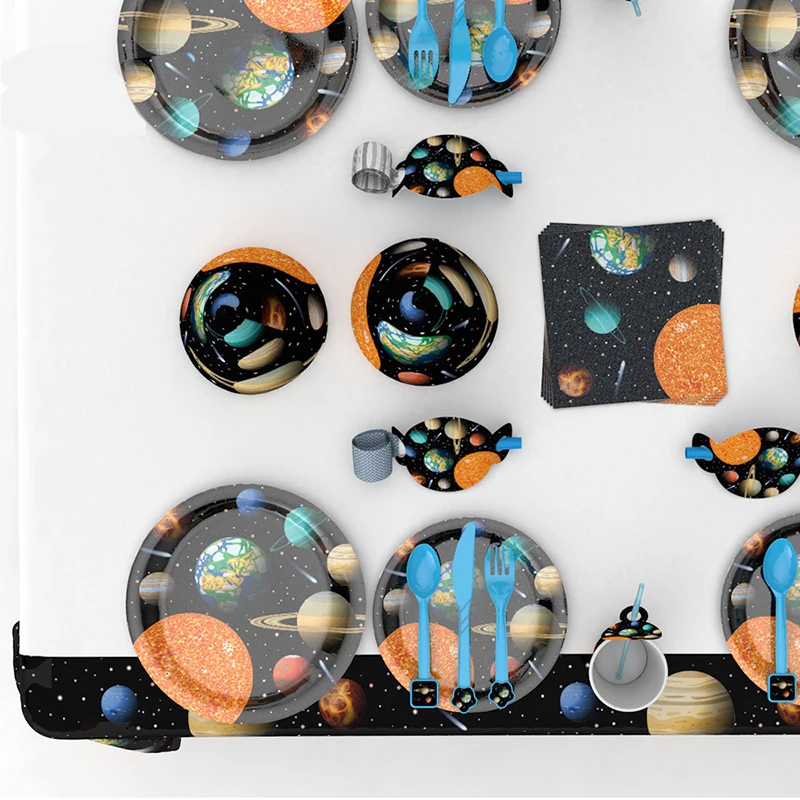 

Theme Party Supplies Disposable Tableware Outer Space Star Paper Plate Napkin Cup Galaxy Universe Party Decor Supplie