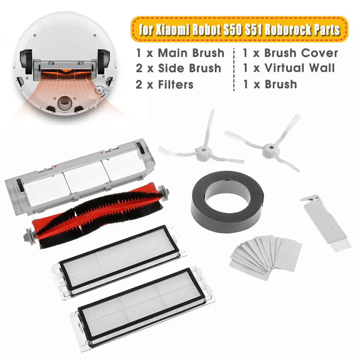 

8pcs/set HEPA Filter Side Brush Main Brush Virtual Magnetic Stripe Wall for XIAOMI Roborock Robot S50 S51 Vacuum Cleaner