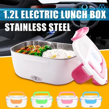 

110V Electric Heated Lunch Box Portable 2 in 1 Car Home US Plug Bento Boxes Stainless Steel Food Container