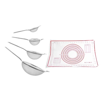 

5 Pcs Kitchen Accessories: 1 Pcs Baking Mat Sheet 60X40cm Bakeware Liner Pad & 4Pcs Colander Strainer Set 7/12/16/22 cm