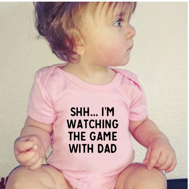 I am watching the game with dad print Baby Rompers Body suits Newborn boys girls one-pieces Clothes printed baby ropa bebe