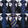 Hi-Tie Silk Mens Wedding Tie Navy Blue Striped Solid Gift Necktie For Men Fashion High Quality Hanky Cufflink Set Business Party ► Photo 1/6