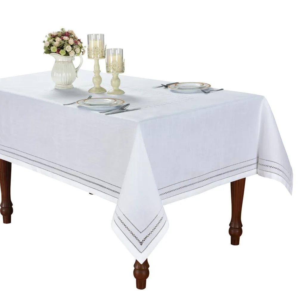 [0396Camellia Casa]Luxrary Concise Tablecloth Hemstitched by Hand,Square Rectangle,Linen Look & Washable, Home,Restaurant,Airbnb