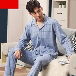 2021 New Style Men's Pajamas Set Spring Autumn Warm Cotton men Pajamas Sets Long Sleeve Sleepwear Top +Pant Leisure Wear Clothes