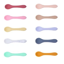 Cuillère à fourchette en silicone souple pour enfants, fournitures d'alimentation pour bébés, vaisselle en silicone, accessoires 