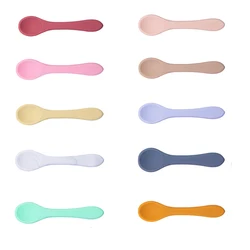 Colher garfo infantil de silicone macio, suprimentos de alimentação, garfo, colher de bebê, talheres infantis, acessórios de mesa de silicone