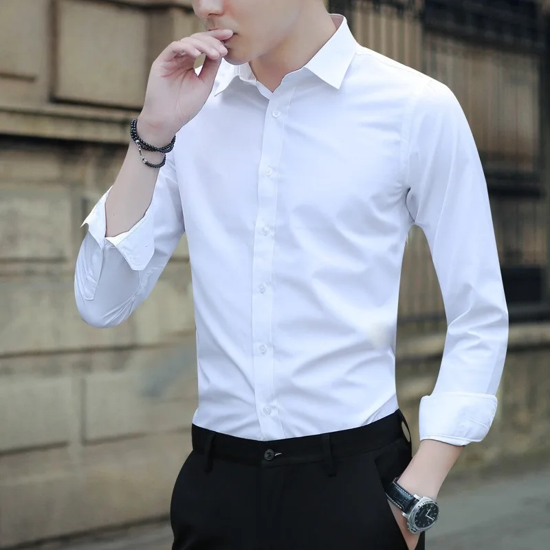 Camisa de manga larga de talla grande para hombre, informal, de negocios, blanco, azul, negro