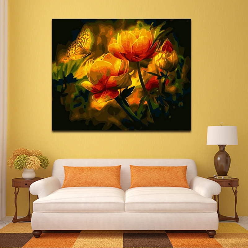 DIY colorings pictures by numbers with flowers picture drawing Relief painting framed Home | Дом и сад