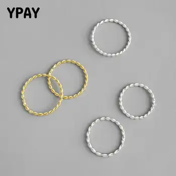 

YPAY Genuine 925 Sterling Silver Rings for Women Girls Korean Simple INS Minimalist Twist Finger Ring Fine Party Jewelry YMR880