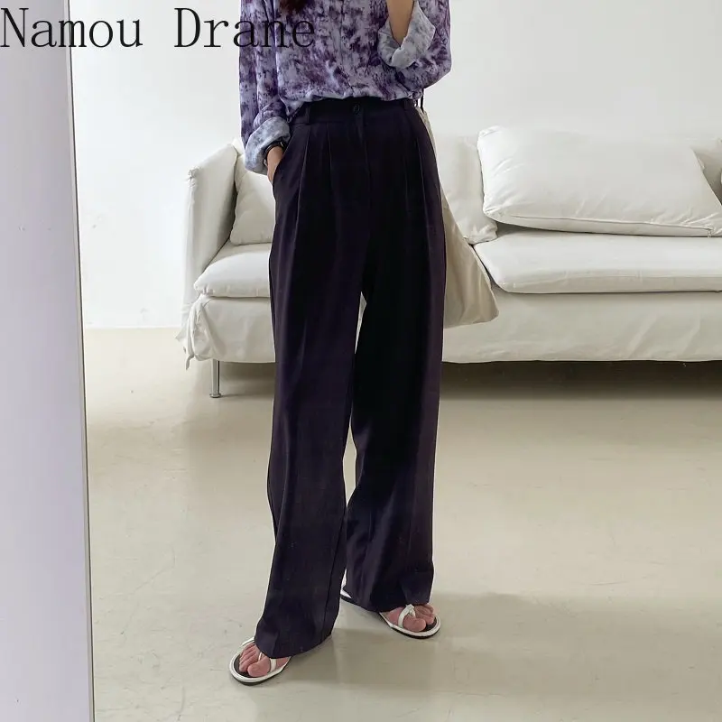 Брюки женские полной длины с завышенной талией универсальные прямые однотонные