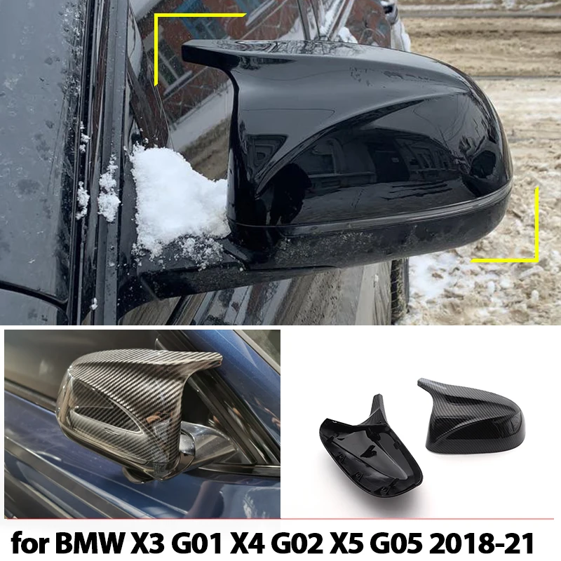 

High Quality Carbon Fiber Look Black Side Mirror Covers M Style Replacement for BMW X3 G01 X4 G02 X5 G05 2018 2019 2020 2021