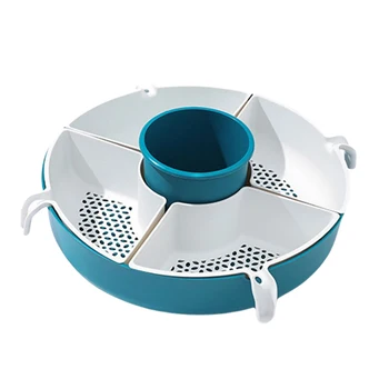 

Portable Snack Tray 5 Compartments Drain Basket Hot Pot Kitchen Washing Vegetable Fruit 360 Rotating Strainer Detachable Storage