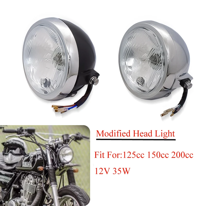 

Universal Motorcycle Decoration Headlight Front Lamp Head Light for Yamaha Honda Suzuki Kawasaki 125cc-200cc 12V35W Black Silver