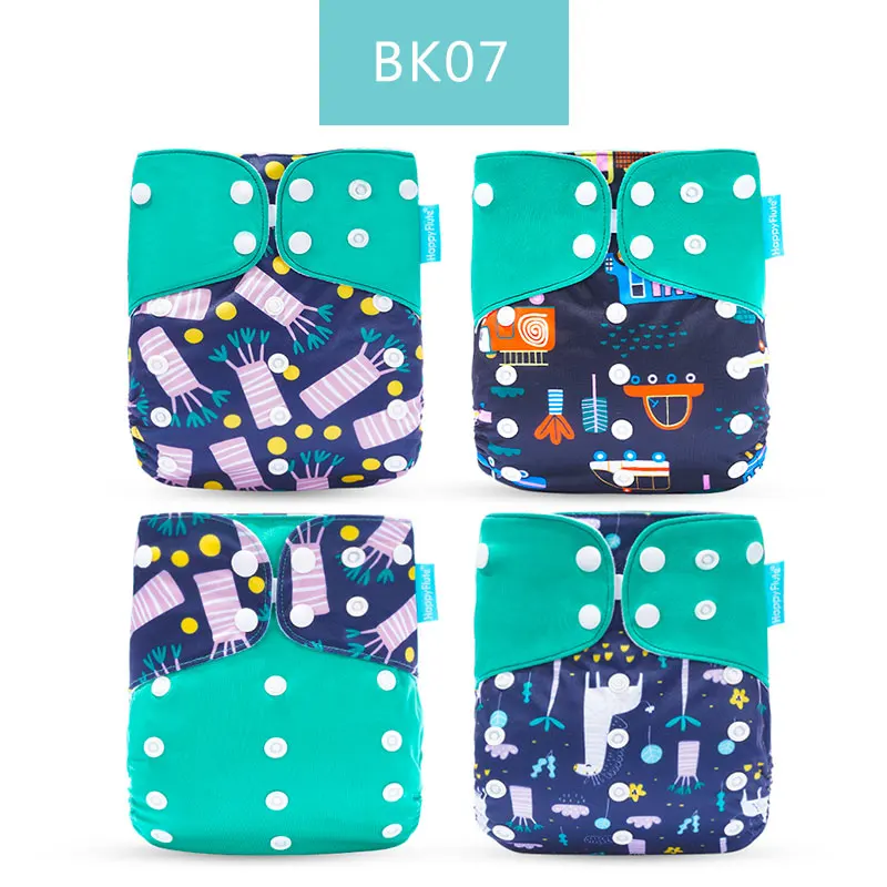 BK07 only diaper Happyflute 4 шт./компл. моющиеся экологически чистые тканевые подгузники; регулируемый пеленки Многоразовые подгузники из ткани подходит 0-2years, на Возраст 3-15 кг для малышей - Цвет: BK07 only diaper