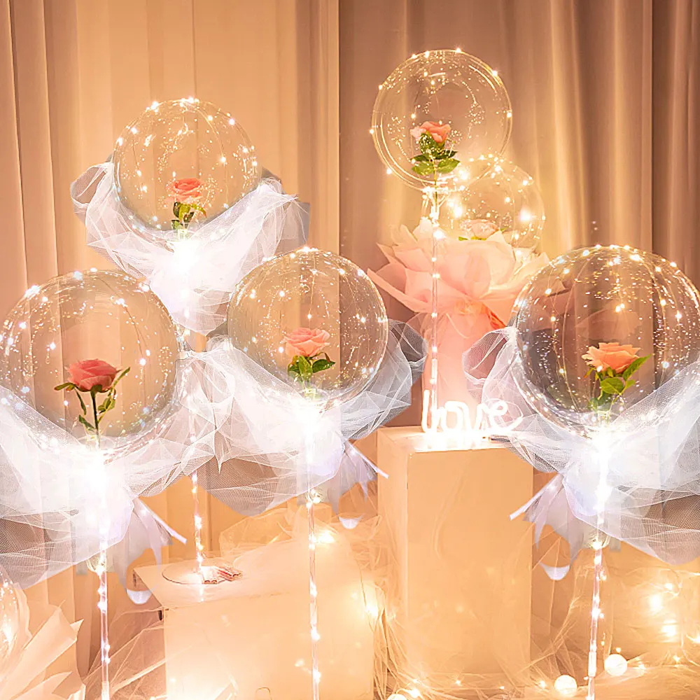 5pcs LED Luminous Balloon Rose Sunflower Transparent Bobo Ball Valentines Day Gift For Birthday Party Wedding Bedroom Decor | Дом и сад